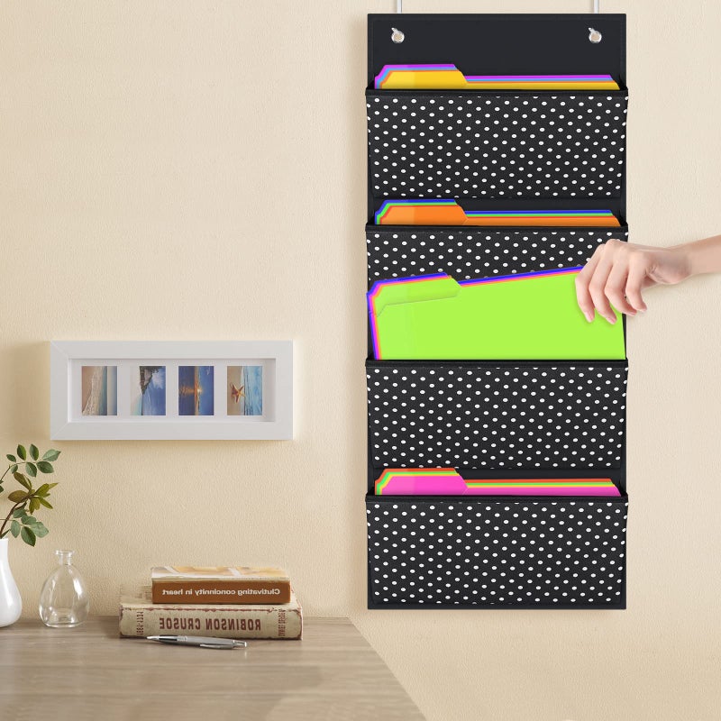 AKAYOK Storage Pocket Chart Hanging File Organizer Wall Mount, Over The Door Organizer, Wall File Organizer for Office, Business, Home and School Organizers (4 Pockets) - Image 2